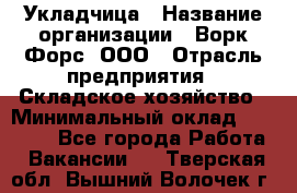 Укладчица › Название организации ­ Ворк Форс, ООО › Отрасль предприятия ­ Складское хозяйство › Минимальный оклад ­ 30 000 - Все города Работа » Вакансии   . Тверская обл.,Вышний Волочек г.